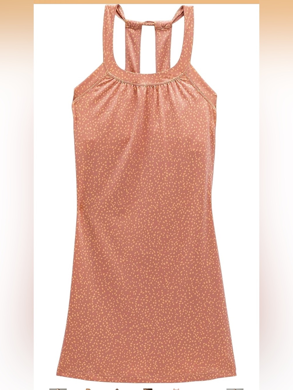 Prana Cantine Mini Halter Dress in Peach (Cloud Blush Spots), Buit-in Bra, Sz L